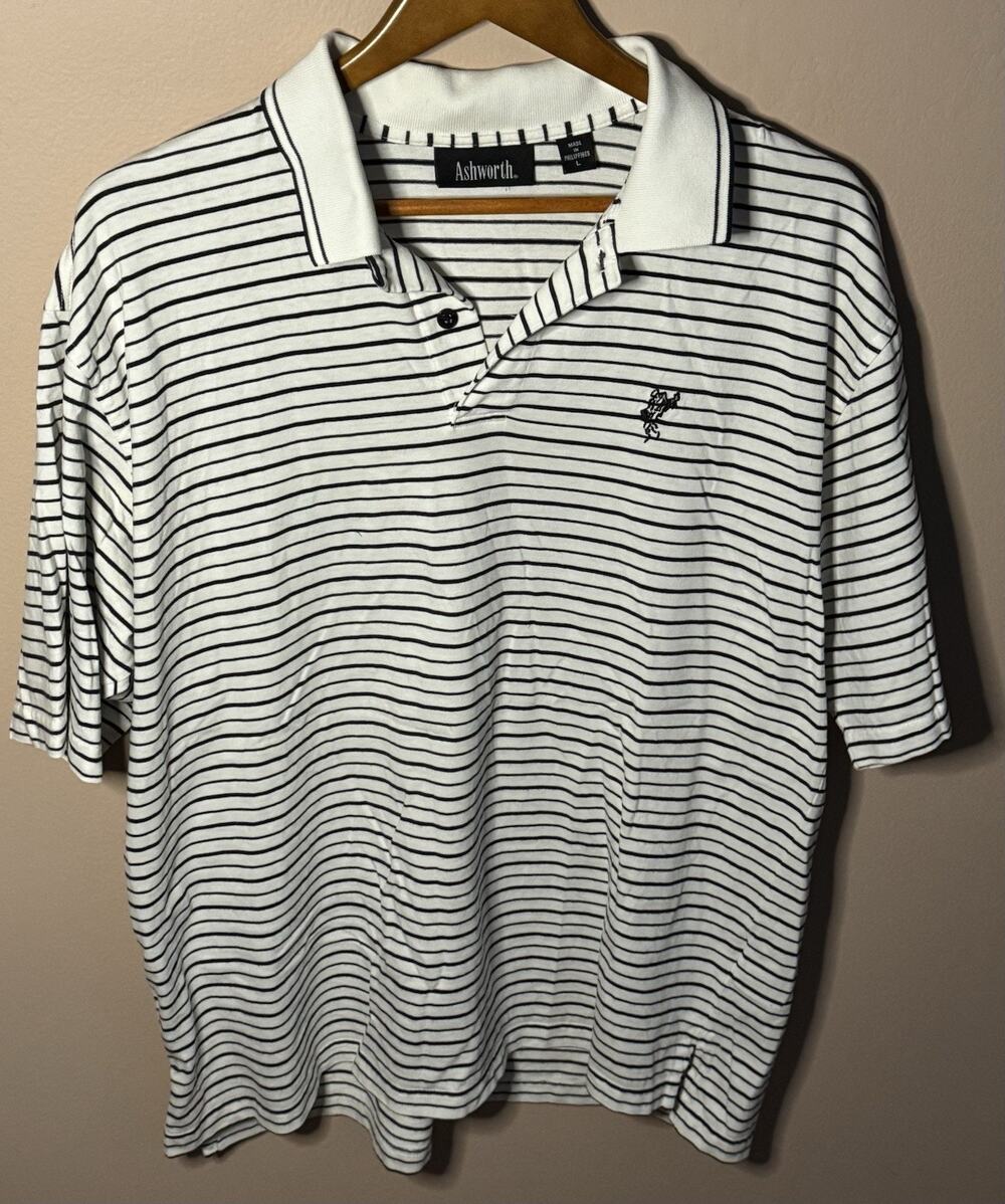 VTG Ashworth Striped Men’s Golf Polo Short Sleeve Large Made In USA